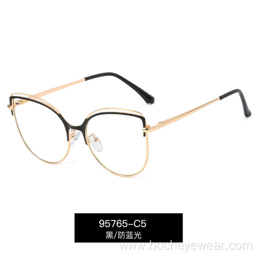 New metal anti blue light glasses women's comfortable spring leg fashion eyeglass frame UV400 flat lens